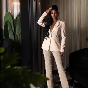 NUDE COLOR - Pearl Blazer Suit Pant Set Brand New With Tags